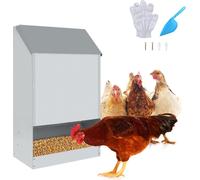 JOIEYOU Distributeur automatique de nourriture pour poules 22 kg de nourriture pour poules Distributeur galvanisé Suspendu avec couvercle Grande mangeoire pour poussins Canards Volaille