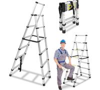 JOIEYOU Échelle télescopique 1,7m + 2m Échelle télescopique Aluminium pliante antidérapante Cadre A Échelle télescopique 6+7nombre de barreaux Échelle multifonctionnelle en aluminium, capacité de char