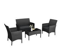JOIEYOU Ensemble de 4 canapés en poly rotin Meubles de balcon Pièces de jardin incl. 2 chaises simples, 1 canapé & 1 table d'appoint en verre noir, ensemble de salon avec coussins pour balcon, jardin,