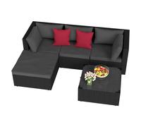 JOIEYOU Ensemble de meubles de jardin en polyrattan, salon d'extérieur avec canapé, table, fauteuil, tabouret et coussins pour balcon, terrasse et jardin, noir