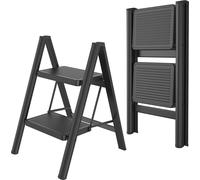 JOIEYOU Escabeau 2 marches Escabeau pliant Escalier escabeau pliant Escalier domestique Tabouret marchepied avec large marchepied 30x20 cm Jusqu'à 270 kg de charge, noir