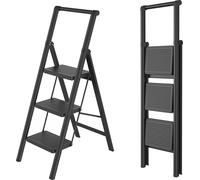 JOIEYOU Escabeau 3 marches Escabeau pliant Escalier escabeau pliant Escalier domestique Tabouret marchepied avec large marchepied 30x20 cm et mains courantes Charge maximale 270 kg, noir