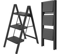 JOIEYOU Escabeau 3 marches Escabeau pliant Escalier escabeau pliant Escalier domestique Tabouret marchepied avec large marchepied 30x20 cm Jusqu'à 270 kg de charge, noir