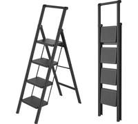 JOIEYOU Escabeau 4 marches Escabeau pliant Escalier escabeau pliant Escabeau domestique Tabouret marchepied avec large marchepied 30x20 cm et mains courantes Charge maximale 270 kg, noir