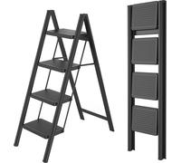 JOIEYOU Escabeau 4 marches Escabeau pliant Escalier escabeau pliant Escabeau domestique Tabouret marchepied avec large marchepied 30x20 cm Charge maximale 270 kg, noir