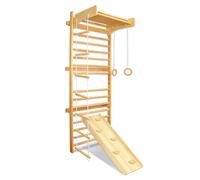 JOIEYOU Espalier Indoor Gym Bois Mur d'escalade, mur de gymnastique avec échelle de corde & barre de traction & anneaux, équipement de gymnastique pour enfants adultes