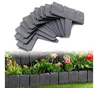 JOIEYOU Lot de 10 bordures de pelouse - En plastique - Aspect pierre - 2,5 m - Flexible - En polypropylène - Pour fleurs, clôture de jardin décorative - L 25 x H 23 cm - Anthracite