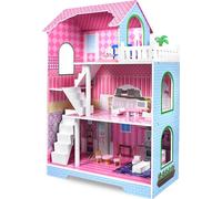 JOIEYOU Maison de poupées en bois Dollhouse 3 étages Maisons de poupées avec meubles et divers accessoires pour grandes poupées Jouets pour filles de 3 ans et plus, 70x30x100cm