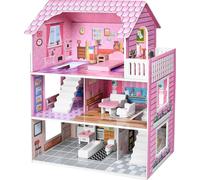 JOIEYOU Maison de poupées en bois Dollhouse 3 étages Maisons de poupées avec meubles et divers accessoires pour grandes poupées Jouets pour filles de 3 ans et plus, 60x24x70cm