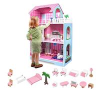 JOIEYOU Maison de Poupées en Bois, Maison de Jeu pour Poupées, Grande Villa de Poupées avec Meubles et Accessoires, Jouet Dollhouse pour Filles et Garçons, 3 Étages, Type B, 70x30x100cm
