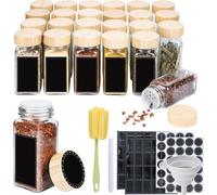 JOIEYOU Ménage Bocaux à épices Set de 24 pcs. Epices avec couvercle en bois 120ml Récipient à épices avec entonnoir pliable, autocollants, brosse de nettoyage & stylo marqueur Boîtes à épices pour épi