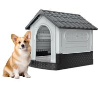 JOIEYOU Niche pour chien Outdoor Grotte pour chien Maison pour chien avec porte et lucarnes Etanche & résistante aux UV Extérieur Maison en plastique pour animaux domestiques Gris,79,5x70,5x78cm
