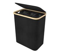 JOIEYOU Panier à linge 3 compartiments Collecteur de linge Trieur de linge avec couvercle et 3 sacs à linge lavables Boîte à linge Sac à linge en tissu Oxford pour buanderie Salle de bain 140L, Noir