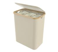 JOIEYOU Panier à linge 3 compartiments Collecteur de linge Trieur de linge avec couvercle et 3 sacs à linge lavables Boîte à linge Sac à linge en tissu Oxford pour buanderie Salle de bain 140L, Beige