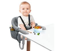 JOIEYOU Rehausseur de chaise pour enfants, siège booster portable et réglable, pour tables de 2 à 8 cm d'épaisseur, siège de table avec ceinture de sécurité, amovible jusqu'à 15 kg, gris