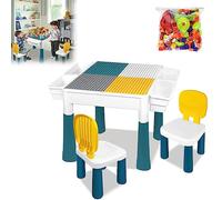 JOIEYOU Table d'activité pour enfant avec 2 chaises et 163 blocs de construction - Plateau de table double face - Table multifonction pour enfants (type A)