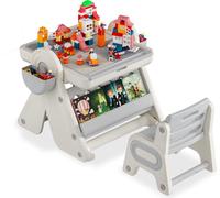 JOIEYOU Table pour enfants avec 1 chaise Table de jeu avec espace de rangement et briques compatibles Pliable Table pour enfants Set de chaises pour enfants de 2 ans et plus