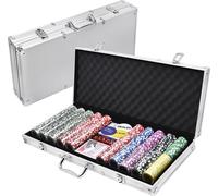 JOIEYOU Valise de poker Set 500 jetons Set de poker comprenant 500 jetons de poker laser, 2X decks de poker, 3X boutons de croupier, 5X dés avec valise en aluminium, argenté