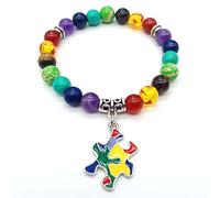 Joiigaem Bracelet élastique de sensibilisation à l'autisme avec 7 perles chakra colorées en forme de cœur et de croix - Cadeau idéal pour les enseignants d'autisme et les personnes autistes, 7.28inch