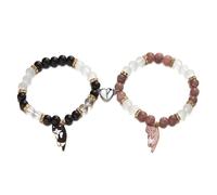 Joiigaem Lot de 2 bracelets d'amitié en perles pour couples - Motif chat mignon - Kawaii - Animal de dessin animé - Cœur - Bracelets élastiques assortis - Bijoux de relation - Cadeaux, 7inch, Alliage