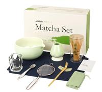 Joiish Ensemble de matcha - Kit de cérémonie du thé japonais - 10 pièces - Cuillère à mesurer et tasse - Ensemble fouet et - Bowling avec bec verseur