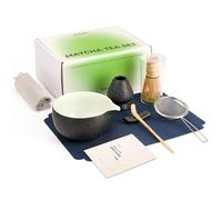 Joiish Kit Cérémonie du Thé Matcha, Complet Matcha Kit 7 Pièces, Bol Japonais Bec Verseur, Bambou Fouet (Chasen), Support, Cuillère, Tamis Inox et Accessoires - Idéal Cadeau (Marbre Noir)