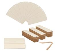 JOIKIT Lot de 100 marque-pages rectangulaires en bois, 12 x 3,2 cm, avec trous et cordes pour ornements