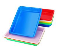 JOIKIT Lot de 20 plateaux de service rectangulaires en plastique, plateaux artistiques en multicolores, grand plateau sensoriel pour loisirs créatifs, rouge, jaune, bleu, vert, blanc, 28 x 21,5 x 3 cm