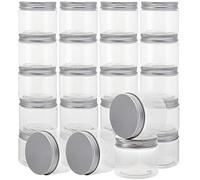 JOIKIT Lot de 24 bocaux en plastique transparent avec couvercles à visser en aluminium - 250 ml - à large ouverture - bocal plastique transparent rond pour loisirs créatifs, perles, épices, noix