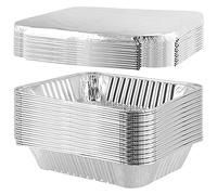 JOIKIT Lot de 25 grands plateaux rectangulaires en aluminium de 3500 ml avec couvercle, 32 x 26 x 6 cm, récipients alimentaires rectangulaires pour pâtisserie, pique-nique, cuisine