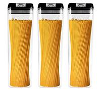 JOIKIT Lot de 3 bocaux alimentaire hermétique plastique de 1,9 L, sans BPA, bocaux rangement de pâtes spaghetti avec noir couvercles verrouillage facile et anneau pour collations, farine, céréales