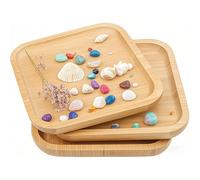 JOIKIT Lot de 3 plateaux en bambou de 20,3 cm, plats carrés en bois poli pour contenir des fruits, du pain, du fromage, des noix, du café, du thé, des soucoupes pour plantes