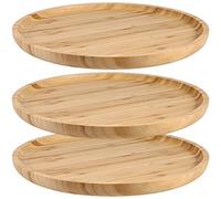 JOIKIT Lot de 3 plateaux ronds en bambou de 30,5 cm, plats ronds en bois poli pour contenir des fruits, du pain, du fromage, des noix, du café, du thé, des soucoupes pour plantes