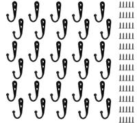 JOIKIT Lot de 30 crochets muraux simples, crochets noirs en métal pour peignoirs, avec 60 vis, cintre simple pour suspendre vêtements, chapeaux