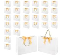 JOIKIT Lot de 30 grands sacs cadeaux blancs de 32 x 11 x 25 cm avec ruban, grands sacs cadeaux de luxe pour anniversaire, fête de mariage