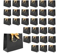 JOIKIT Lot de 30 sacs cadeaux noirs avec ruban - 32 x 11 x 25 cm - Grand sac cadeau de luxe pour anniversaire, fête de mariage