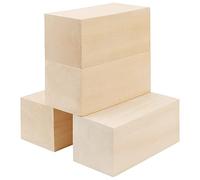 JOIKIT Lot de 4 blocs de sculpture en bois de tilleul 15,2 x 7,6 x 7,6 cm, blocs de bois tendre non finis, blocs de blanchiment séchés au four, kit de sculpture sur bois pour débutants, experts, bricoleurs
