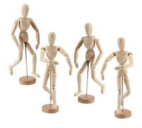 JOIKIT Lot de 4 mannequins articulés en bois de 21,6 cm avec support et corps articulé, mannequin en bois mobile pour dessiner la figure humaine