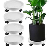 JOIKIT Lot de 4 paniers ronds de 33 cm avec 4 roues, capacité de 59,9 kg, support à roulettes pour pot de fleurs d'intérieur et d'extérieur, blanc