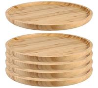 JOIKIT Lot de 5 plateaux ronds en bambou de 25,4 cm, plateau de service en bambou poli fin pour contenir des fruits, du pain, du fromage, des noix, du café, du thé, des soucoupes de plantes