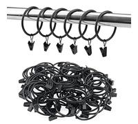 JOIKIT Lot de 60 Anneaux de Rideaux en métal avec Clips, Anneaux pour Rideaux avec Pinces - 50 mm - Noir