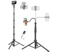 JOILCAN 200cm Trepied Smartphone, Flexibles Trépied Téléphone avec Col de Cygne 25cm & Télécommande, Perche a Selfie Trépied pour iPhone 17/16/Pro Max, Trepied Caméra en Aluminium für DSLR d'action