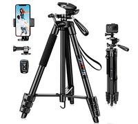 JOILCAN Trepied Smartphone en Aluminium 137cm, Extensible Trépied Téléphone avec Télécommande & Support, Portable Trepied Appareil Photo Compatible avec iPhone/Samsung/Huawei/Petit Caméra