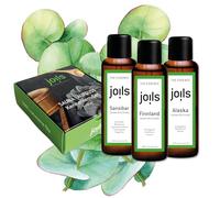 JOILS® Set d’infusions pour sauna I, 3 x 50 ml, huile 100% pure et naturelle pour votre sauna, huile de sauna BIO en coffret cadeau, fabriquée par une entreprise familiale de la Forêt-Noire