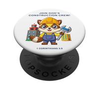 Join God's Construction Crew - Kids Christian Faith Animal PopSockets PopGrip Adhésif