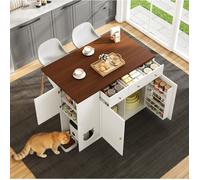 JOINERY meuble rangement buffet cuisine extensible 120 x 40 x 90 cm MDF blanc noyer 3 tiroirs 2 portes espace chat