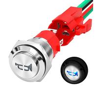 Joinfworld Bouton klaxon 12 V 20 A robuste 16 mm en métal pour haut-parleur LED bleue illuminée en acier inoxydable pour bateau, voiture, train aérien