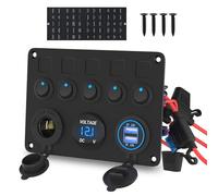 Joinfworld Panneau d'interrupteur à bascule 5 interrupteurs homologués UL 12 V avec fusible en ligne, prise de chargeur USB 4,8 A, voltmètre numérique et prise allume-cigare 12 V pour bateau, voiture