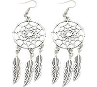 JOINPAYA 1 Paire de Boucles D’Oreilles Attrape-Rêves Bohèmes Pendantes pour Femmes Alliage Léger Design Plume Ajourée Style Western Présent Féminin Bijou Mode Estivale