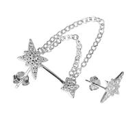 JOINPAYA 1 Paire de Boucles D’Oreilles Chaînette Manchette Clous D’Oreilles en Cristal Fermoir Poussette Design Asymétrique Étoile à Huit Branches Argenté Bijou Femme pour Occasions